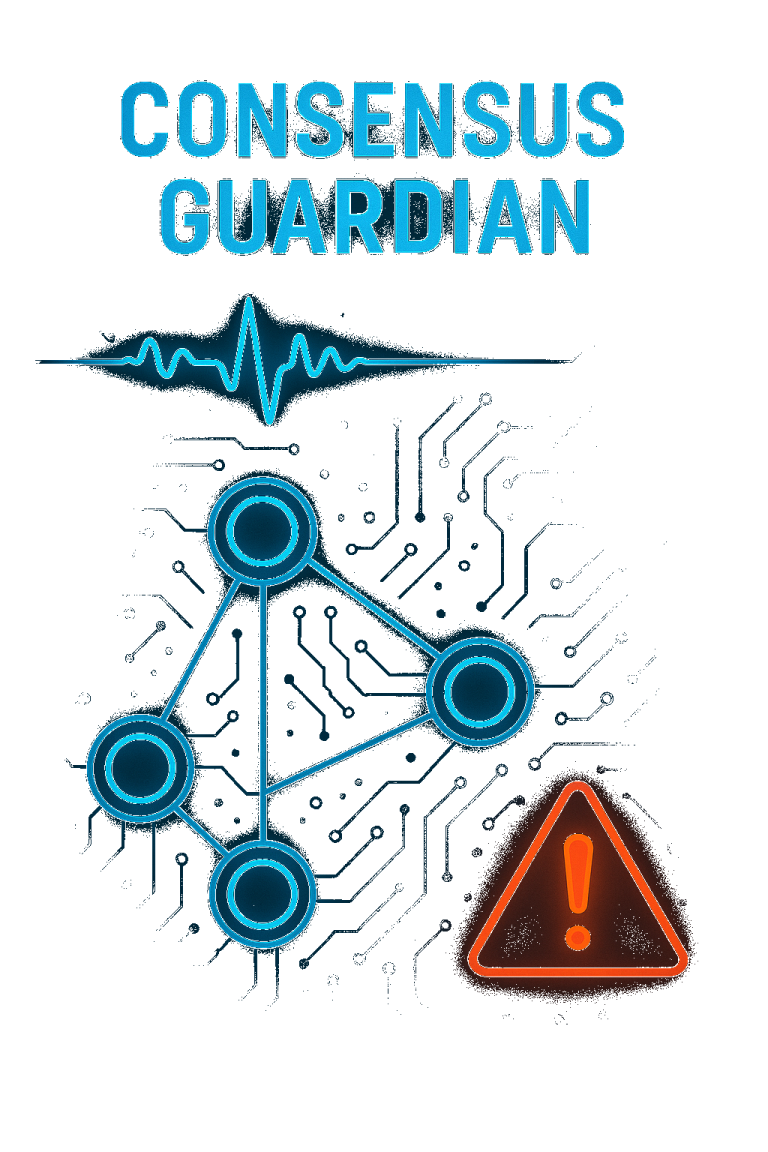 Circuit pulse line + validator nodes + slashing warning symbol.